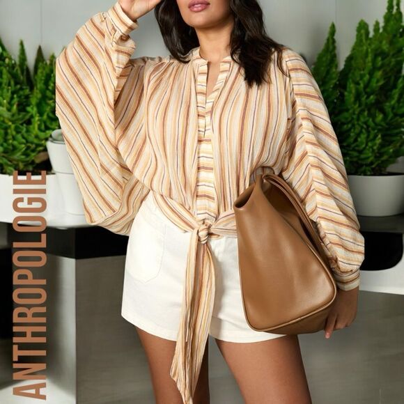 By ANTHROPOLOGIE Women’s Tie-Front Boho Blouse in the Size XXSP in Striped Print - Picture 3 of 15